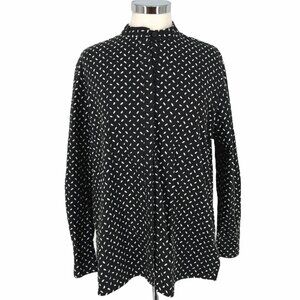 Diane Von Furstenberg Printed Stand Up Collar Button Up Blouse Black Size Small